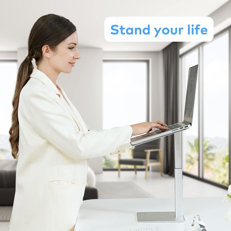 VECOFO Laptop Stand for Desk, Ergonomic Aluminum Laptop Stand Adjustable Height from 7-15", Sitting and Standing Laptop Riser for 10-17" Notebook (Silver) - Image 2